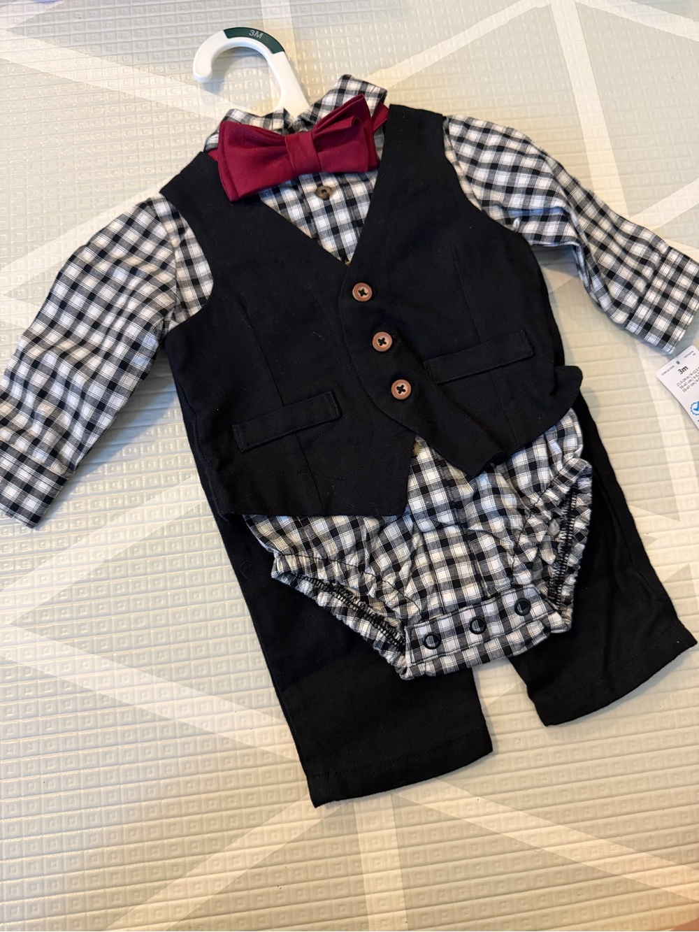 Carters Black Vest with Black-and-White Gingham Shirt NWT